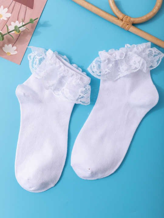 Lace Ruffle Trim Crew Socks