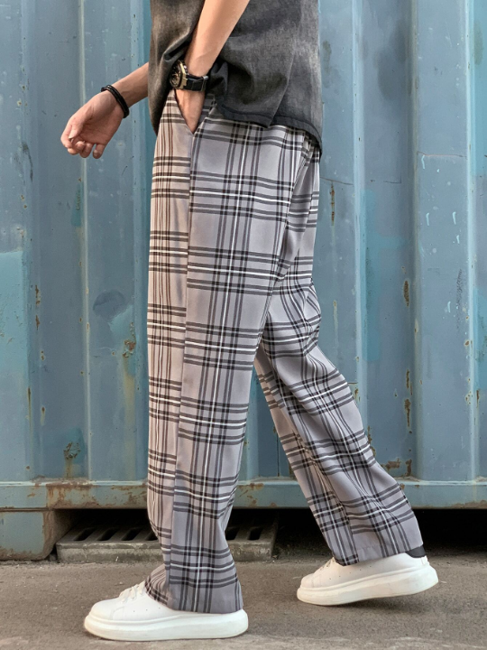 Manfinity Hypemode Loose-Fit Men's Plaid Print Drawstring Waist Pants