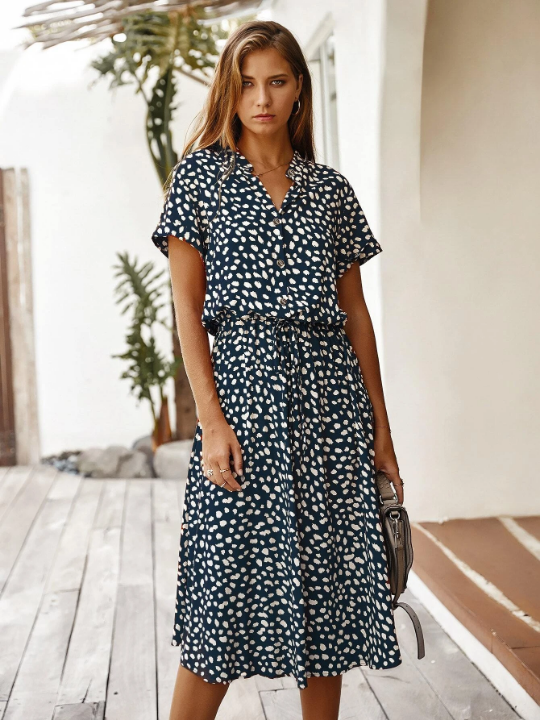 Dalmatian Print Notched Neckline Dress