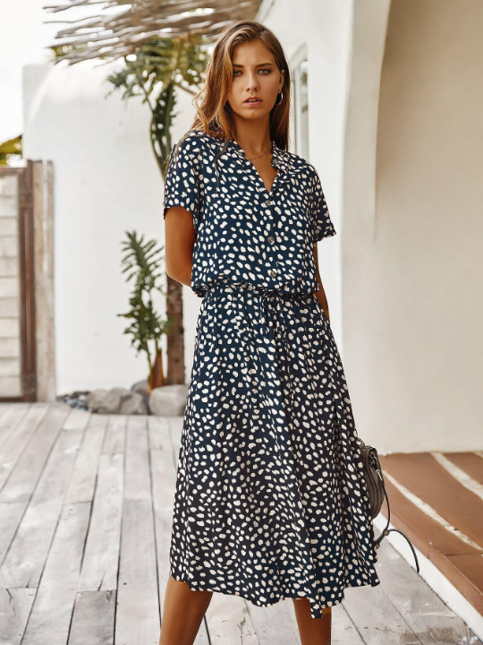 Dalmatian Print Notched Neckline Dress