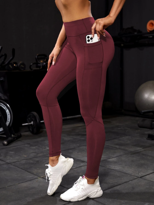 Yoga Basic Breathable Softness Wide Waistband Sports Leggings With Phone Pocket