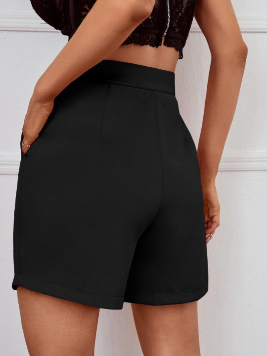 Frenchy Solid Slant Pocket Wide Leg Shorts