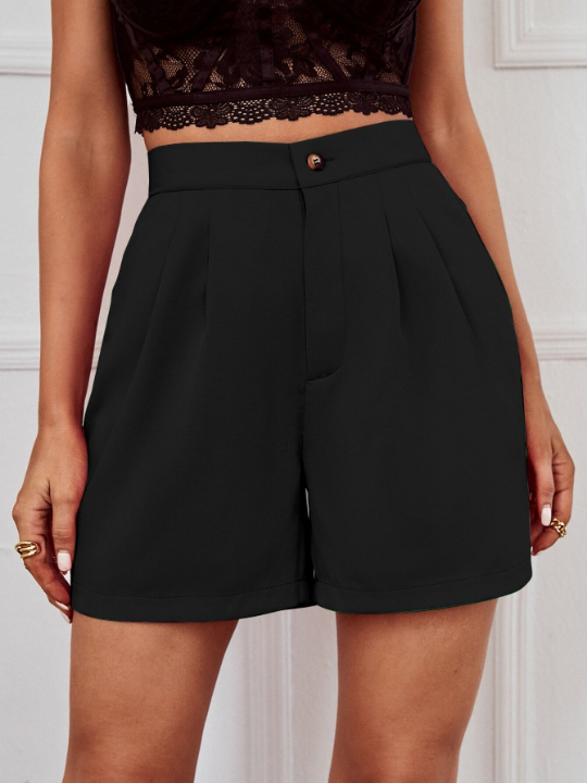 Frenchy Solid Slant Pocket Wide Leg Shorts