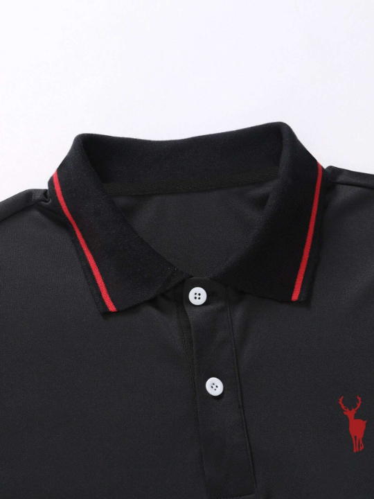 Manfinity Homme Men Deer Print Contrast Trim Polo Shirt