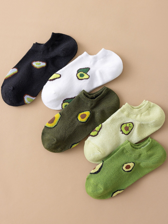 ROMWE 5pairs Avocado Pattern Invisible Socks