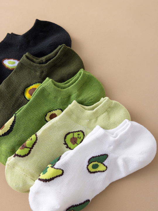 ROMWE 5pairs Avocado Pattern Invisible Socks