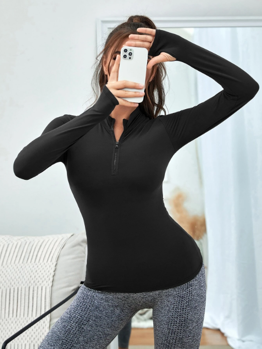 Yoga Basic Half Zipper Thumb Hole Sports Pullover