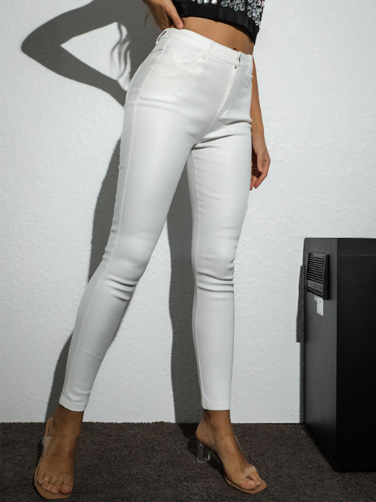 Apperloth A High Waist PU Leather Skinny Pants