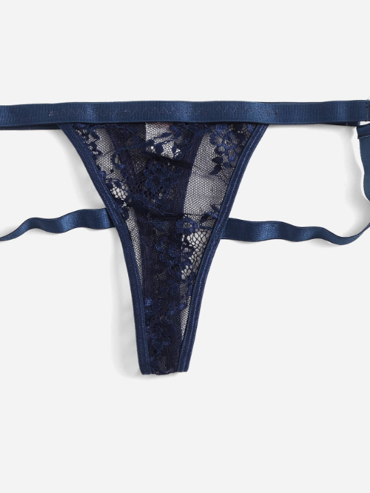 ROMWE Kawaii Floral Lace Ring Linked Lingerie Set