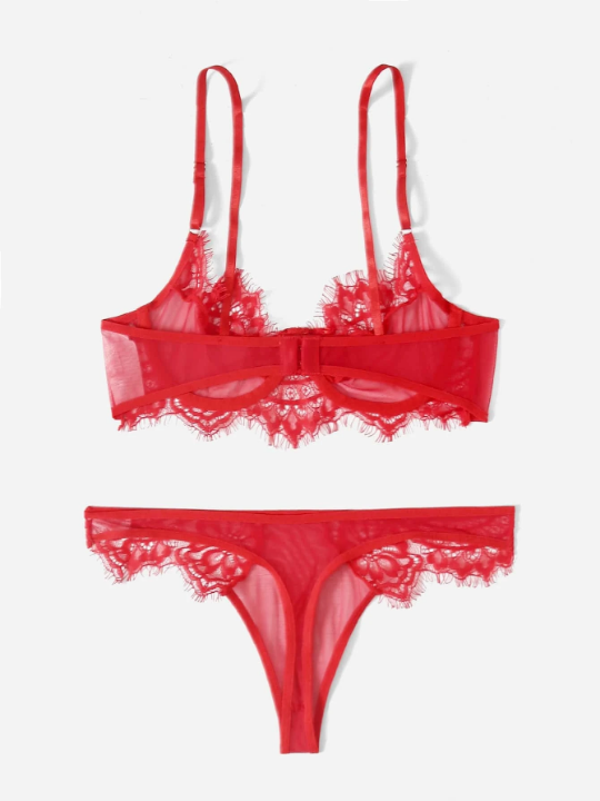 Contrast Lace Underwire Lingerie Set