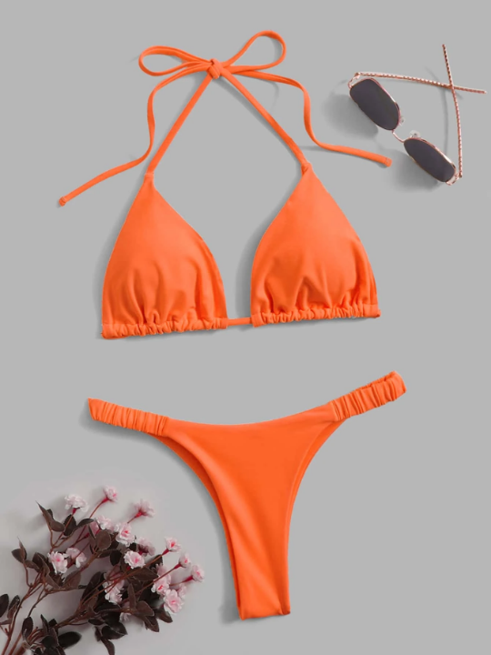 Swim Vcay Tie Back Halter Bikini Swimsuit