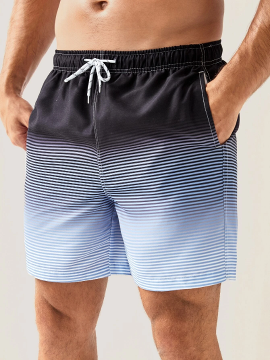 Manfinity Swimmode Men Striped Ombre Drawstring Waist Swim Trunks