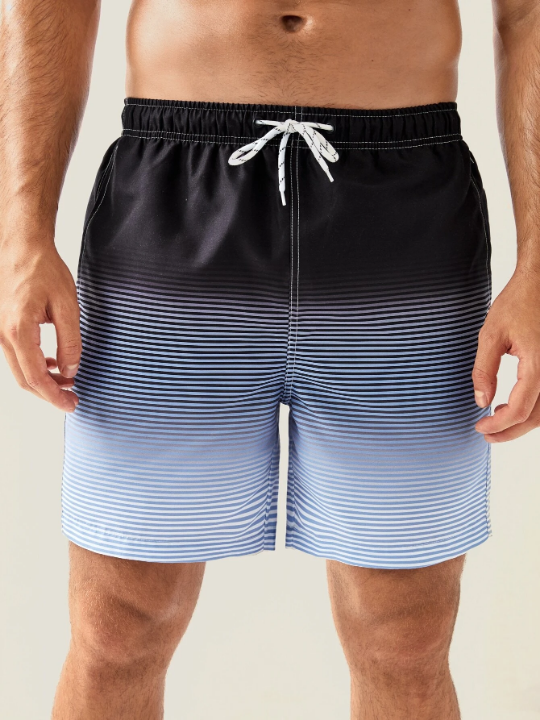 Manfinity Swimmode Men Striped Ombre Drawstring Waist Swim Trunks