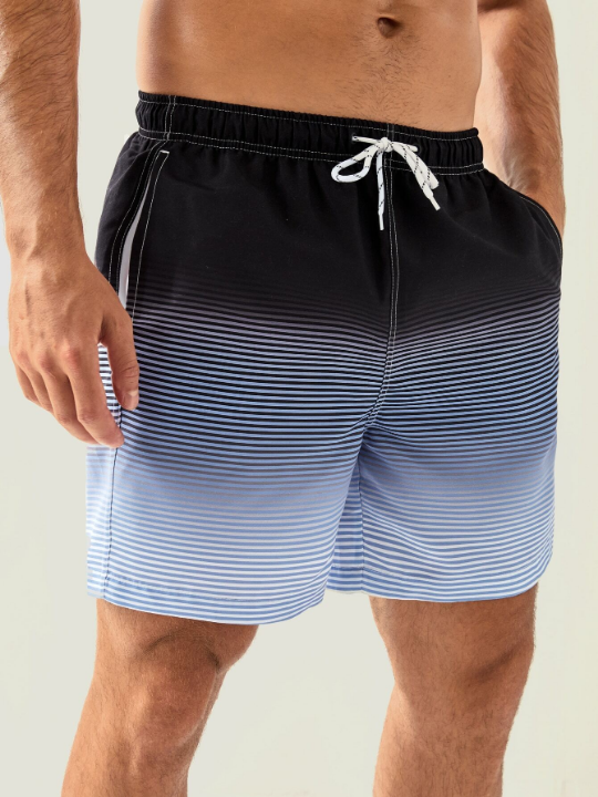 Manfinity Swimmode Men Striped Ombre Drawstring Waist Swim Trunks