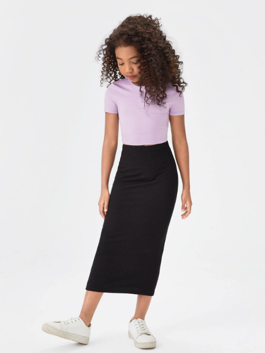 Tween Girl Slim Fit Elegant Ribbed Knit Skirt