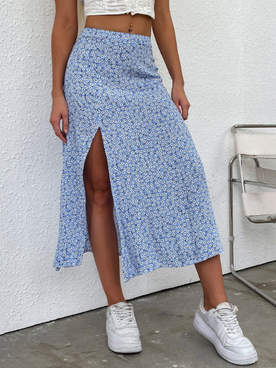 VCAY Ditsy Floral Split Thigh Skirt