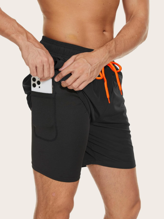 Manfinity Swimmode Men Drawstring Waist Phone Pocket Swim Trunks