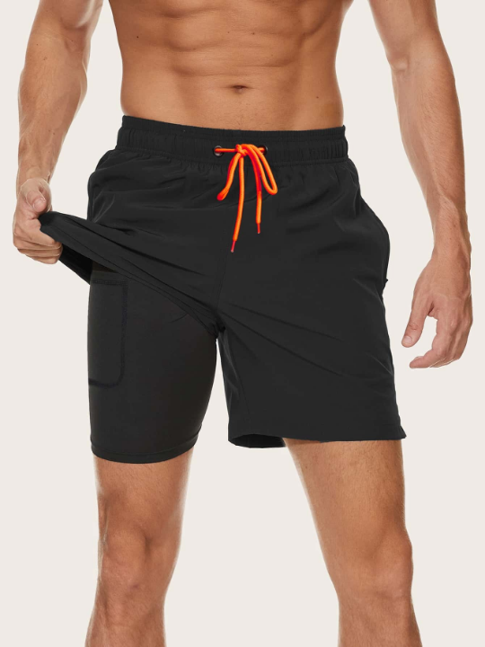 Manfinity Swimmode Men Drawstring Waist Phone Pocket Swim Trunks