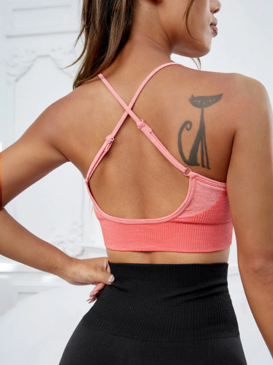 Yoga Basic Two Tone Crisscross Back Sports Bra