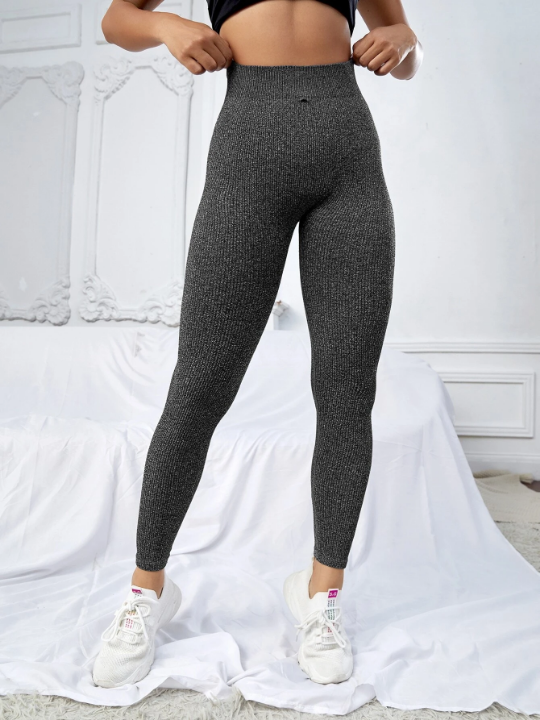 Yoga Basic Rib-knit Running Tights Seamless Medium Stretch Athletic Leggings