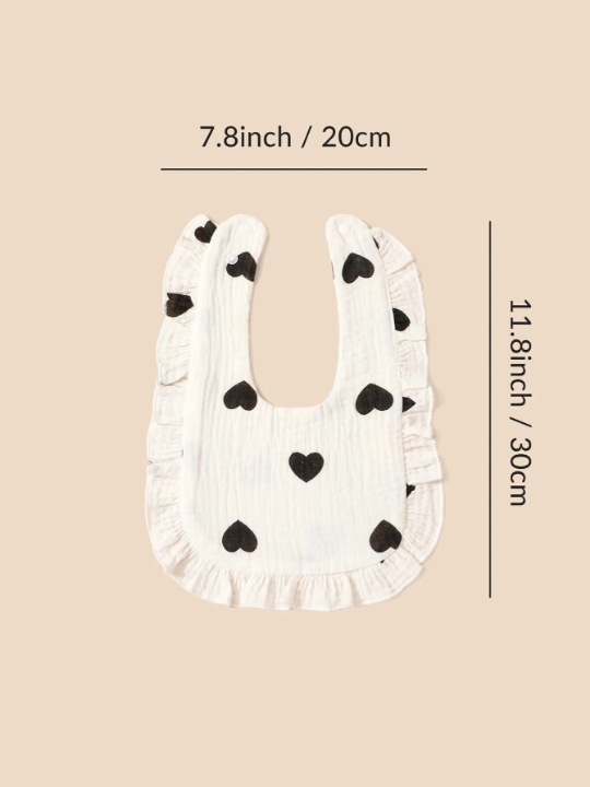 2pcs Baby Bibs With Heart Shaped Pattern And Ruffle Decoration