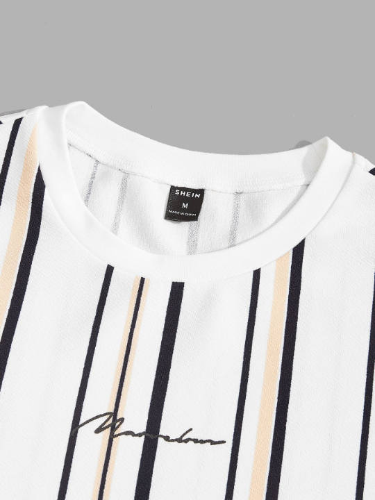 Manfinity Homme Men Letter Graphic Striped Tee