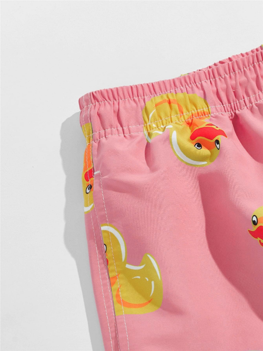 Manfinity Swimmode Men Random Cartoon Duck Print Swim Trunks