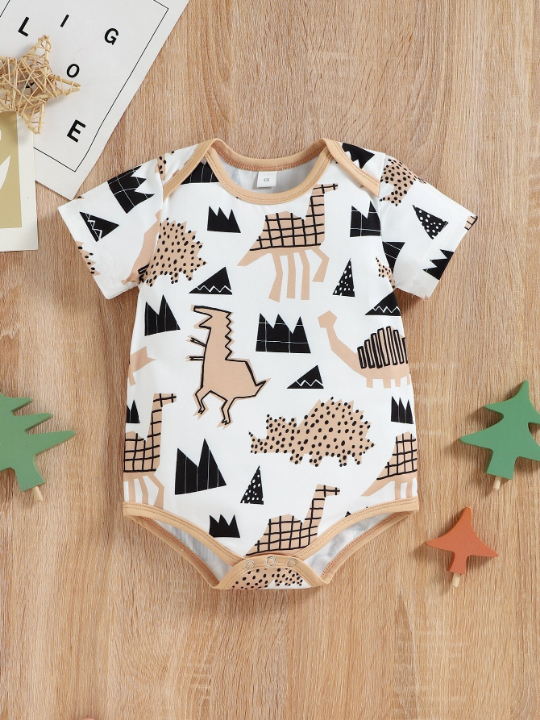 Baby Boy 3pcs Striped And Cartoon Dinosaur Bodysuit