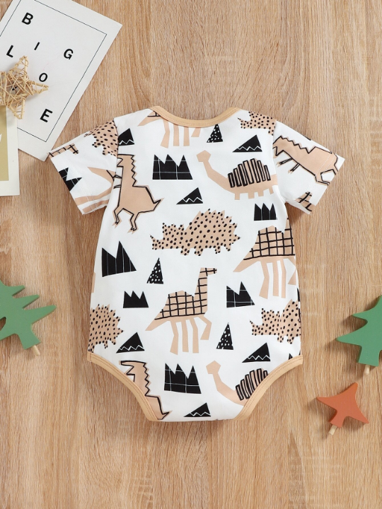 Baby Boy 3pcs Striped And Cartoon Dinosaur Bodysuit