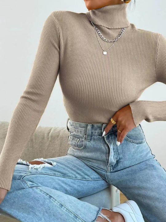 Mulvari Turtleneck Ribbed Knit Sweater Without Necklace