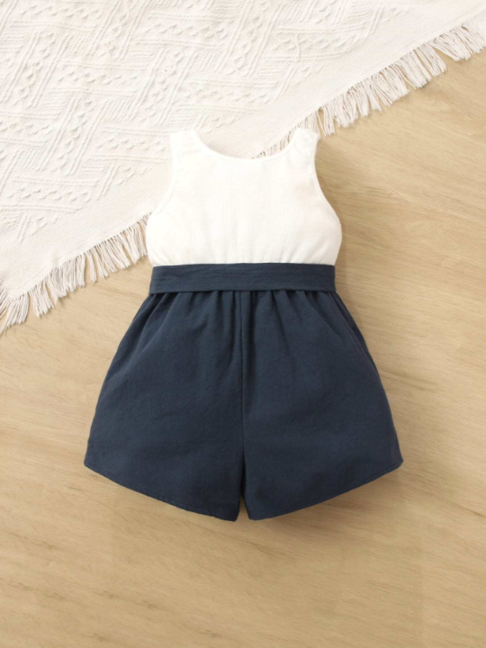 Baby Two Tone Belted Tank Romper