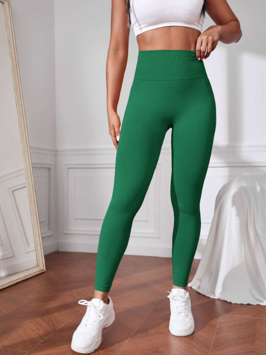 Yoga Basic Solid Wideband Waist Sports Leggings