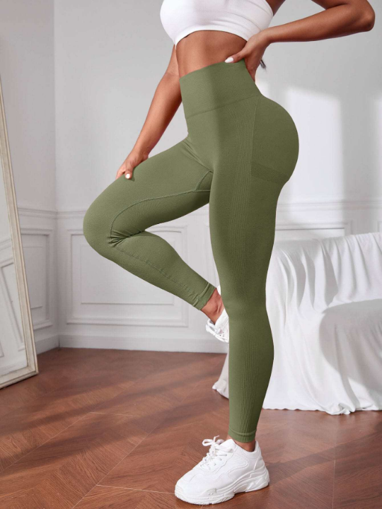 Yoga Basic Solid Wideband Waist Sports Leggings