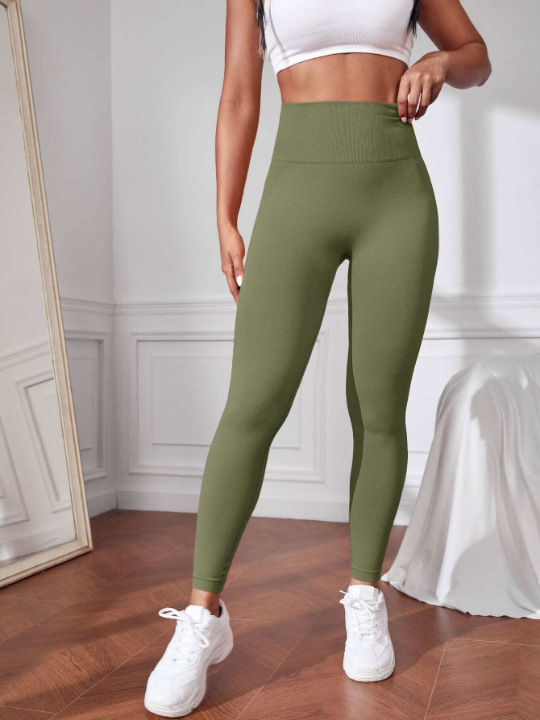 Yoga Basic Solid Wideband Waist Sports Leggings