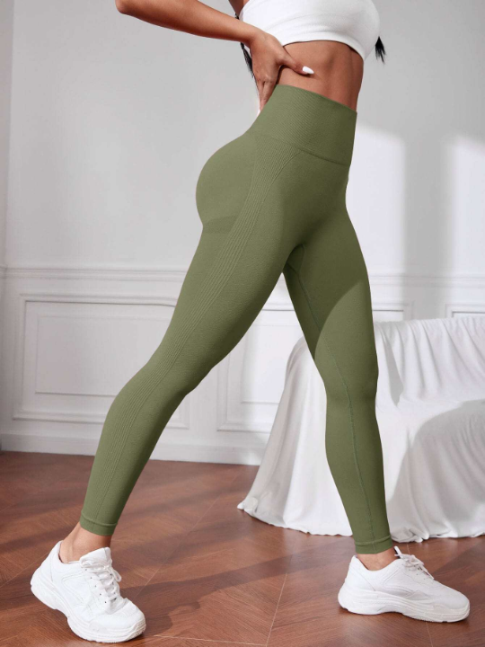 Yoga Basic Solid Wideband Waist Sports Leggings