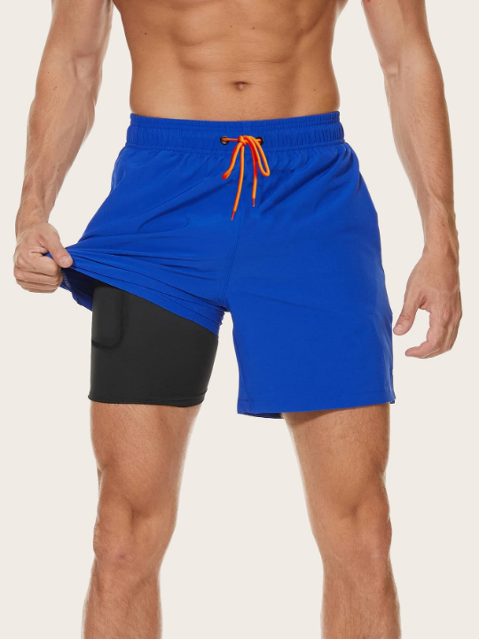 Manfinity Swimmode Men Drawstring Waist Phone Pocket Swim Trunks