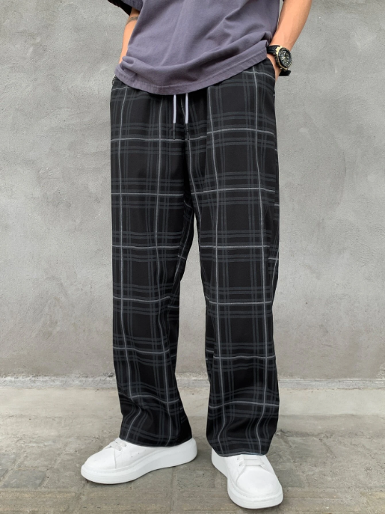 Manfinity Hypemode Loose Men's Plaid Drawstring Waist Pants