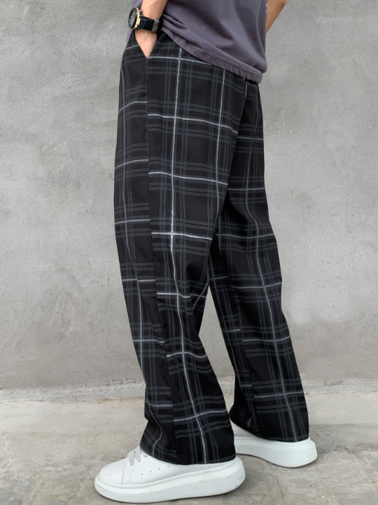 Manfinity Hypemode Loose Men's Plaid Drawstring Waist Pants