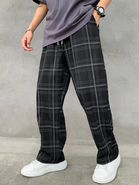 Manfinity Hypemode Loose Men's Plaid Drawstring Waist Pants