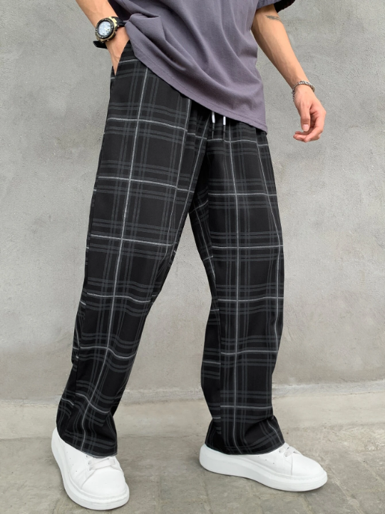 Manfinity Hypemode Loose Men's Plaid Drawstring Waist Pants