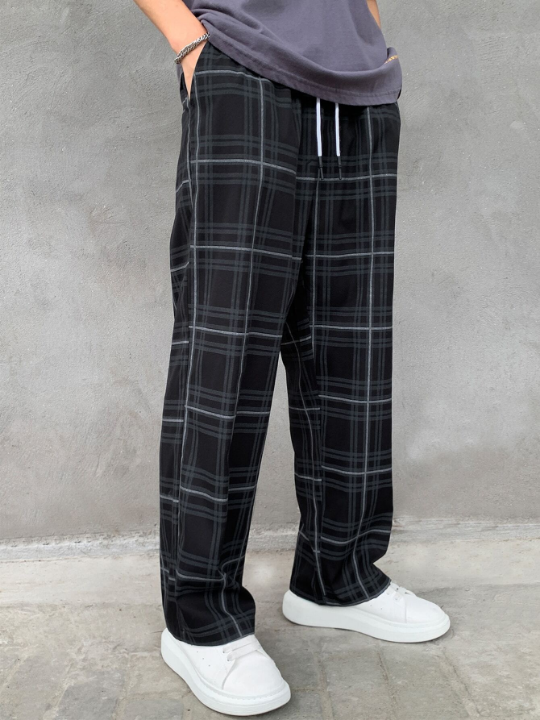 Manfinity Hypemode Loose Men's Plaid Drawstring Waist Pants