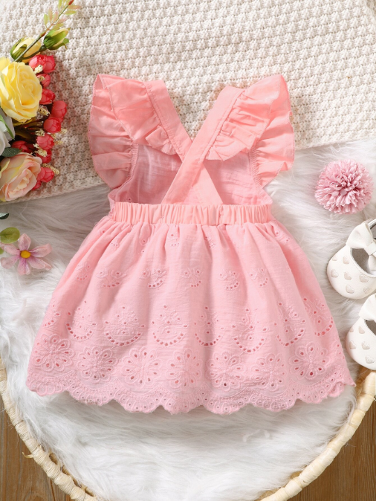 Baby Flutter Sleeve Square Neck Eyelet Embroidered Dress