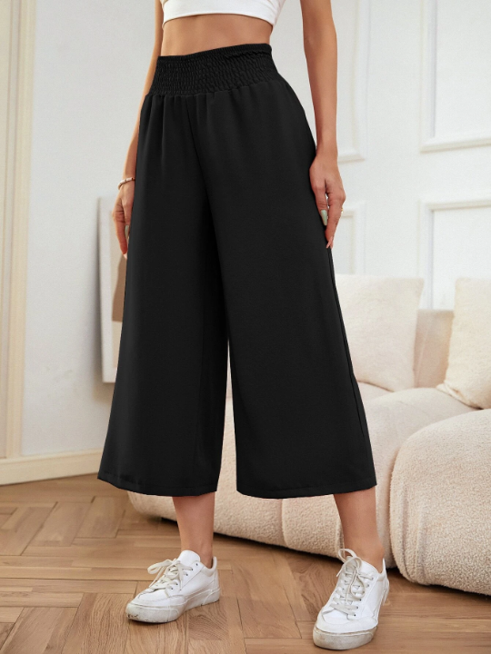 LUNE Shirred Waist Wide Leg Pants