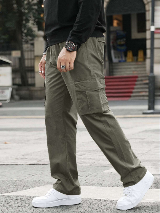 Manfinity Hypemode Loose Fit Men's Letter Patched Cargo Pants With Flap Pockets