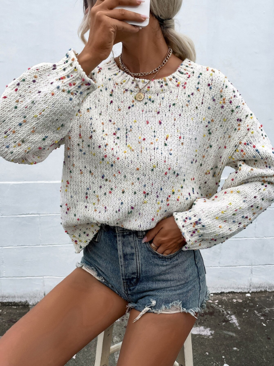 Essnce Popcorn Knit Drop Shoulder Sweater