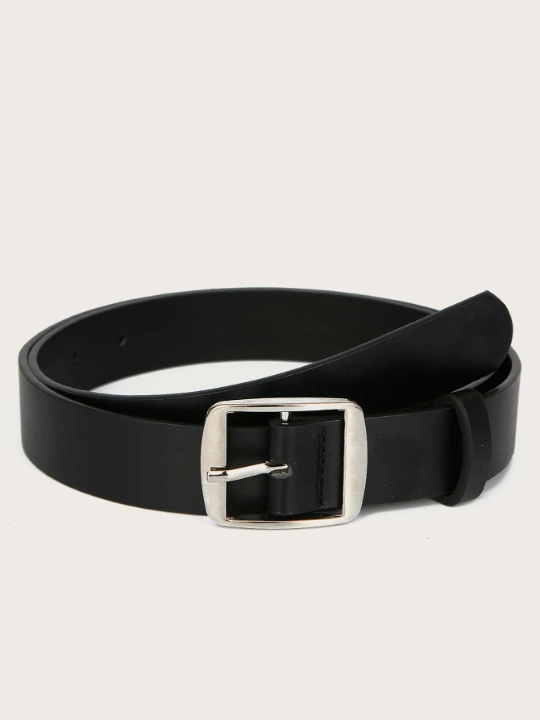 1pc Women Black Square Buckle Casual Belt For Daily Life