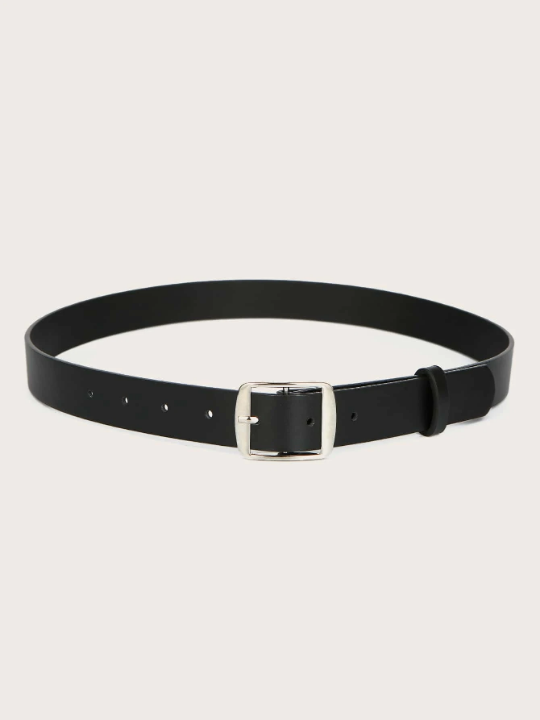 1pc Women Black Square Buckle Casual Belt For Daily Life