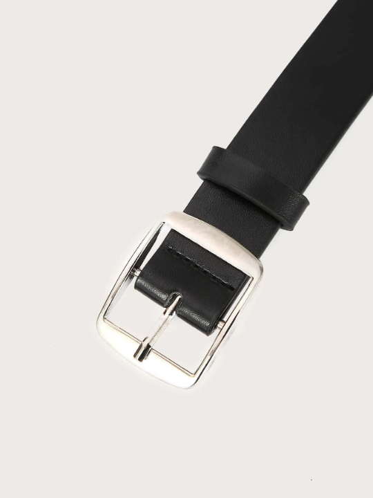 1pc Women Black Square Buckle Casual Belt For Daily Life