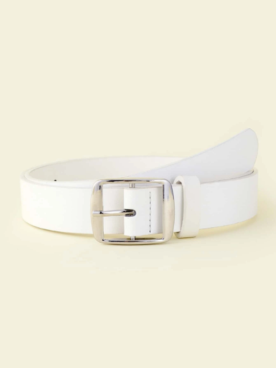 1pc Fashion Casual White Solid Square Buckle Women Belt Girdle For Daily Life