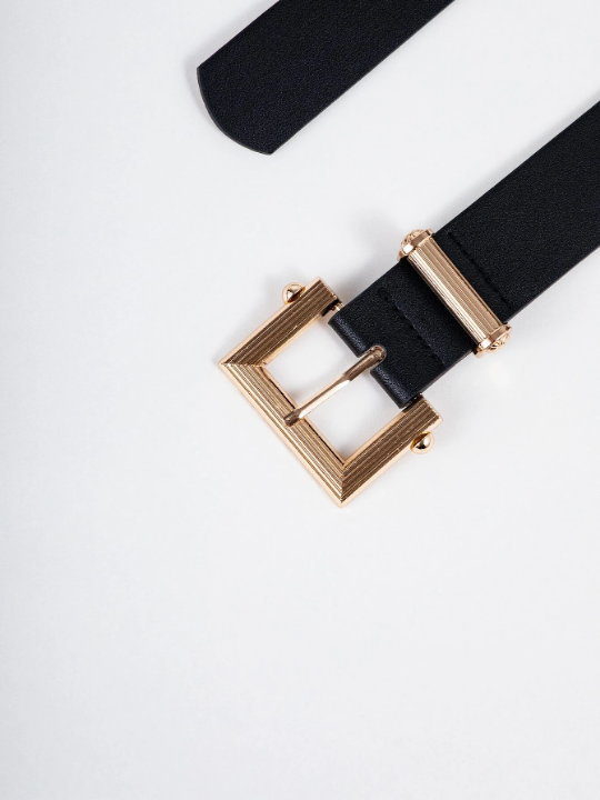 1pc Square Buckle Pu Leather Belt, Suitable For Daily Wear, Can Be Paired With Pants Or Dresses